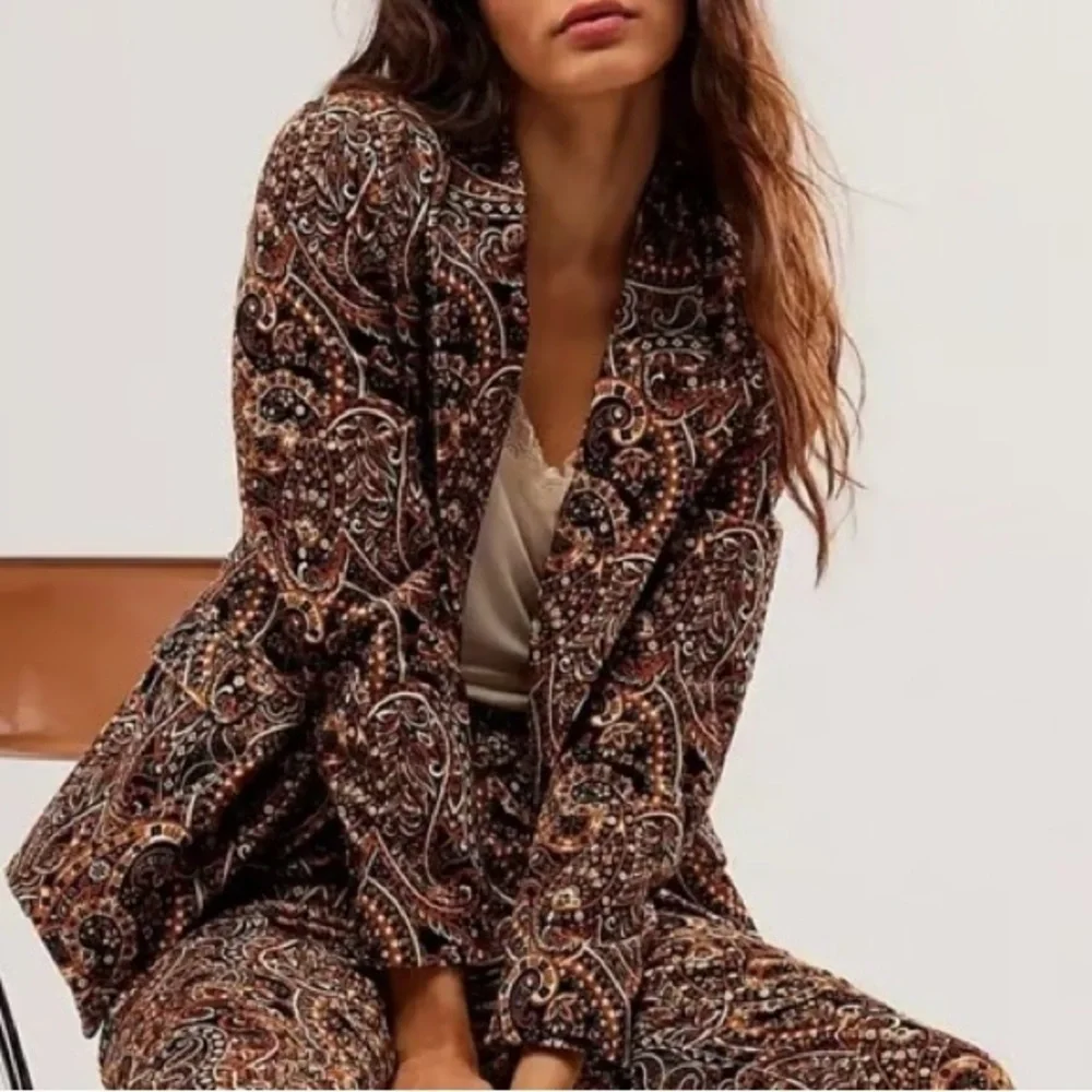 Driftwood Velvet Paisley Jacquard Blazer 70’s Western Embroidery Boho SZ S - Picture 1 of 7